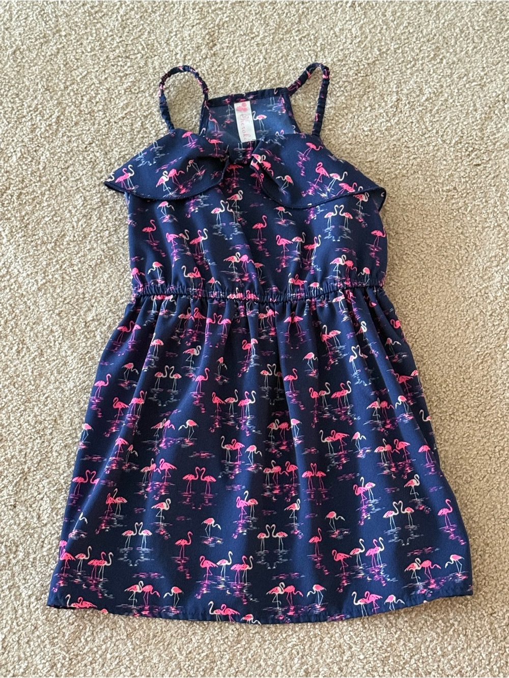 Cherokee Girls’ Navy Pink Flamingo Ruffle Sundress Size 5T